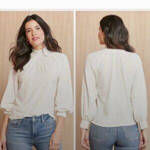 Nation LTD Small Melanie Smocked Peasant Pima Cotton Stretch Long Sleeve Blouse